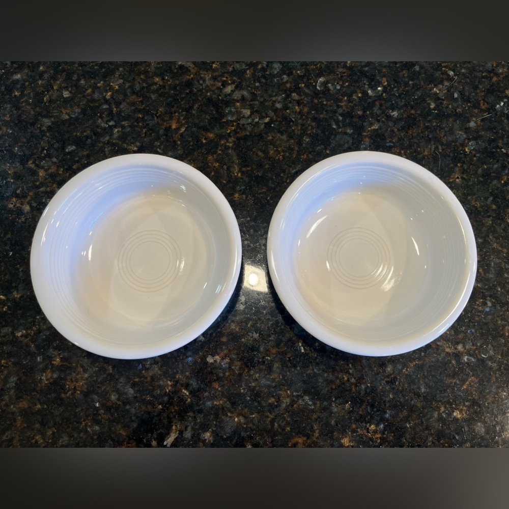 Two Fiesta White Rimmed Cereal Bowls 6 3/4”